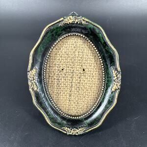 Vintage Small Mini Oval Picture Frame Dark Green/Gold Victorian Style